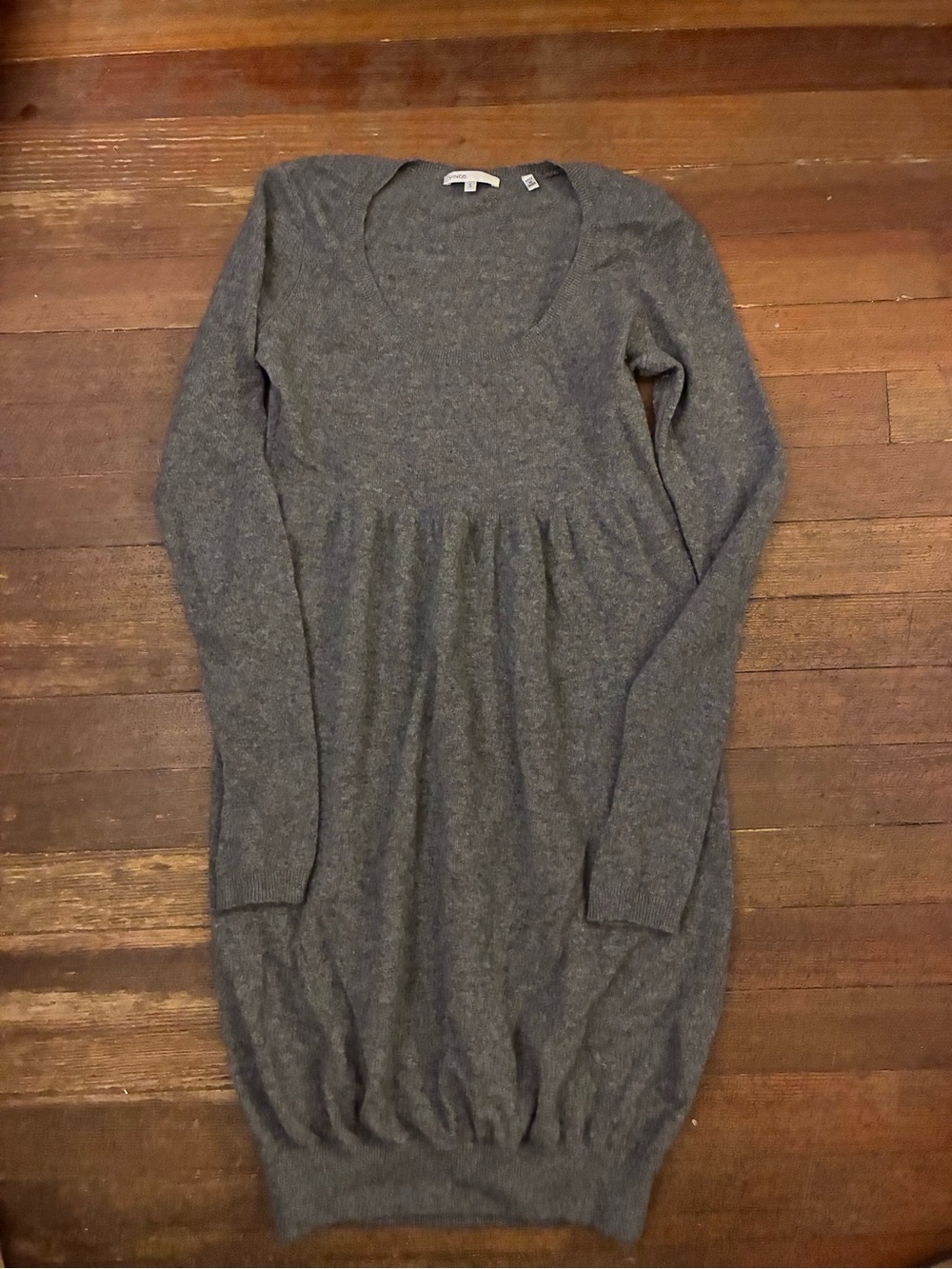 Vince 100% Cashmere Babydoll Long Sleeve Sweater Dress Gray Sz small